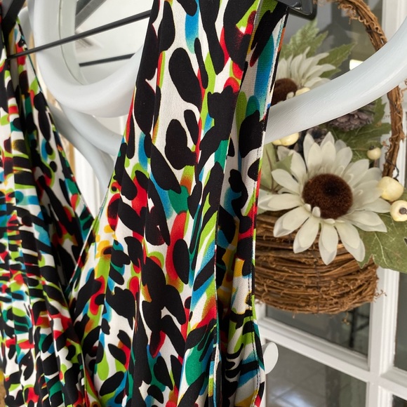 Chaus Faux Wrap Dress Low V Neck Colorful L - Picture 4 of 13